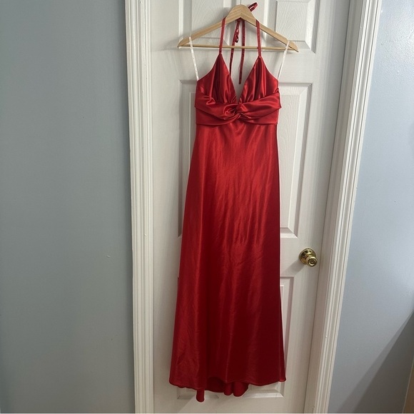 Vintage Jessica McClintock Dress Long Red Formal Satin Sexy Size 6 Extra Small - Picture 4 of 9